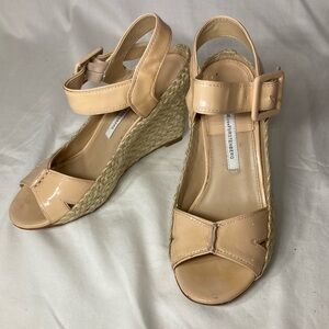 Diane von Furstenberg Cream Heeled Espadrille  Wedges, Size 7